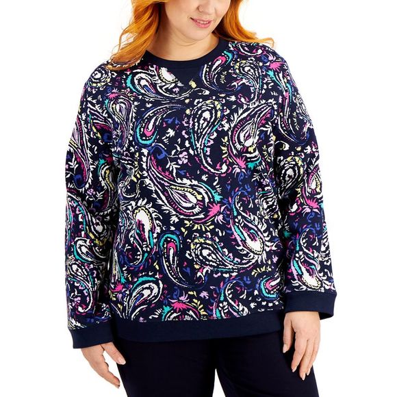 Karen Scott Plus Size Jane Paisley Print Crewneck Top - Picture 3 of 3